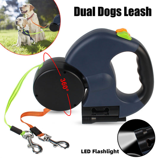 Retractable Dual Dog Leash with Light
